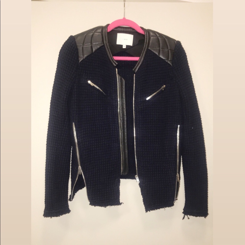 IRO Ceylona Waffle Knit Zip Jacket in Navy/Black